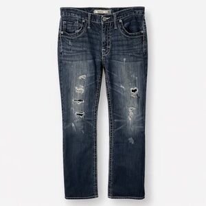 BKE Jeans 30 Straight Leg Distressed Medium Wash Denim Derek Fit Blue Long Pants